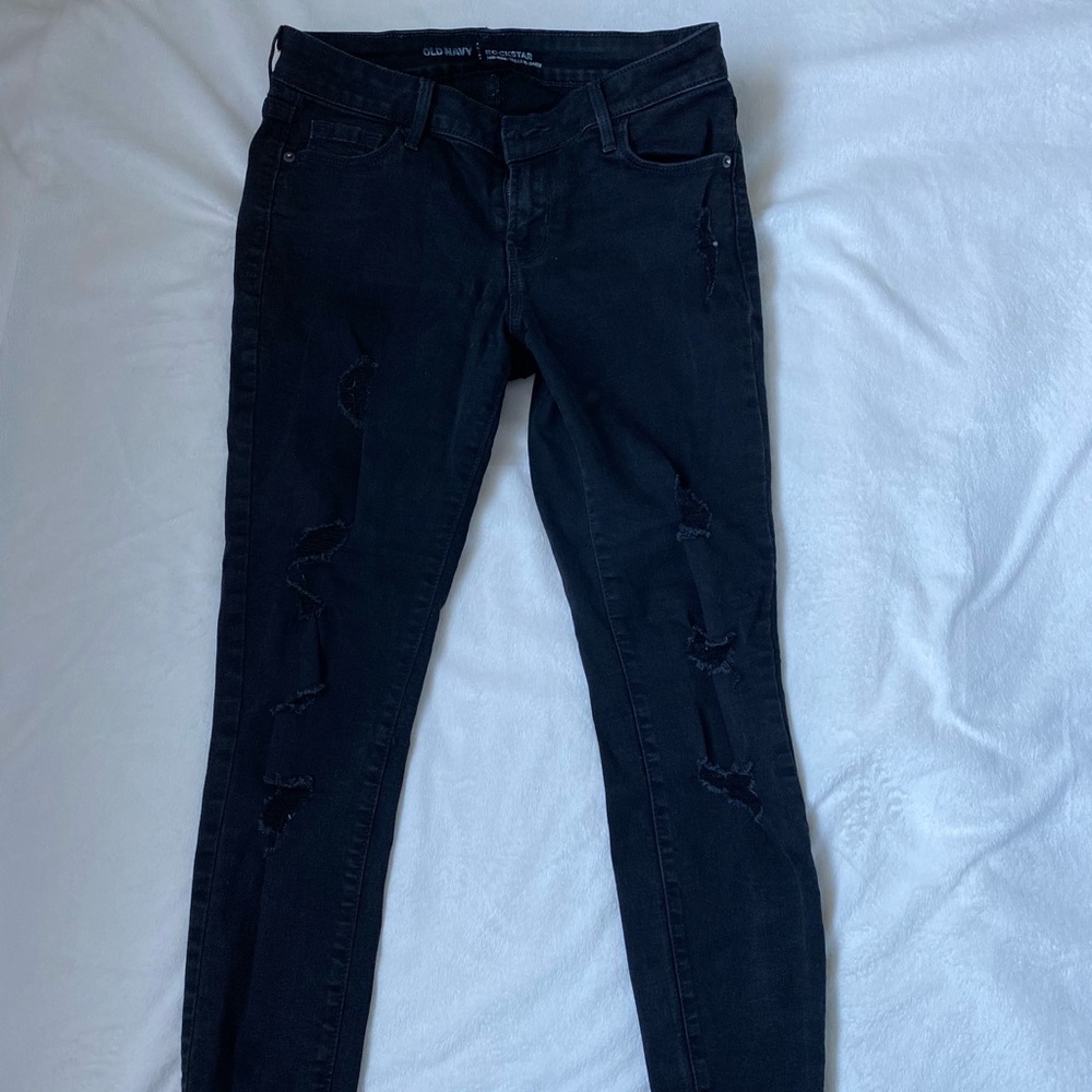 Old Navy Rockstar Black Destroyed Jegging Raw Hem